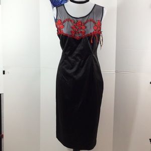 Kitten D’Amour Bossa Nova red roses midi dress NWT 16